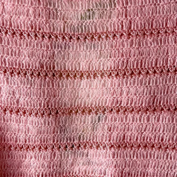 60s Baby Pink Long Sleeve Crochet Cardigan Sweater - Picture 8 of 8